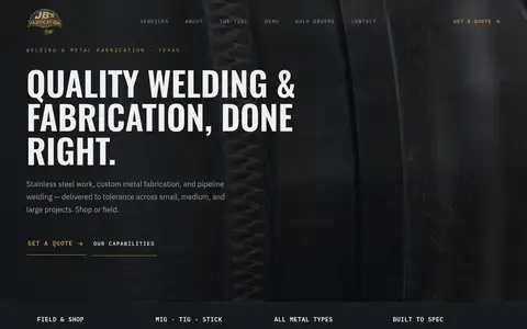 Screenshot of the JB's Fabrication homepage, jbsfab.com